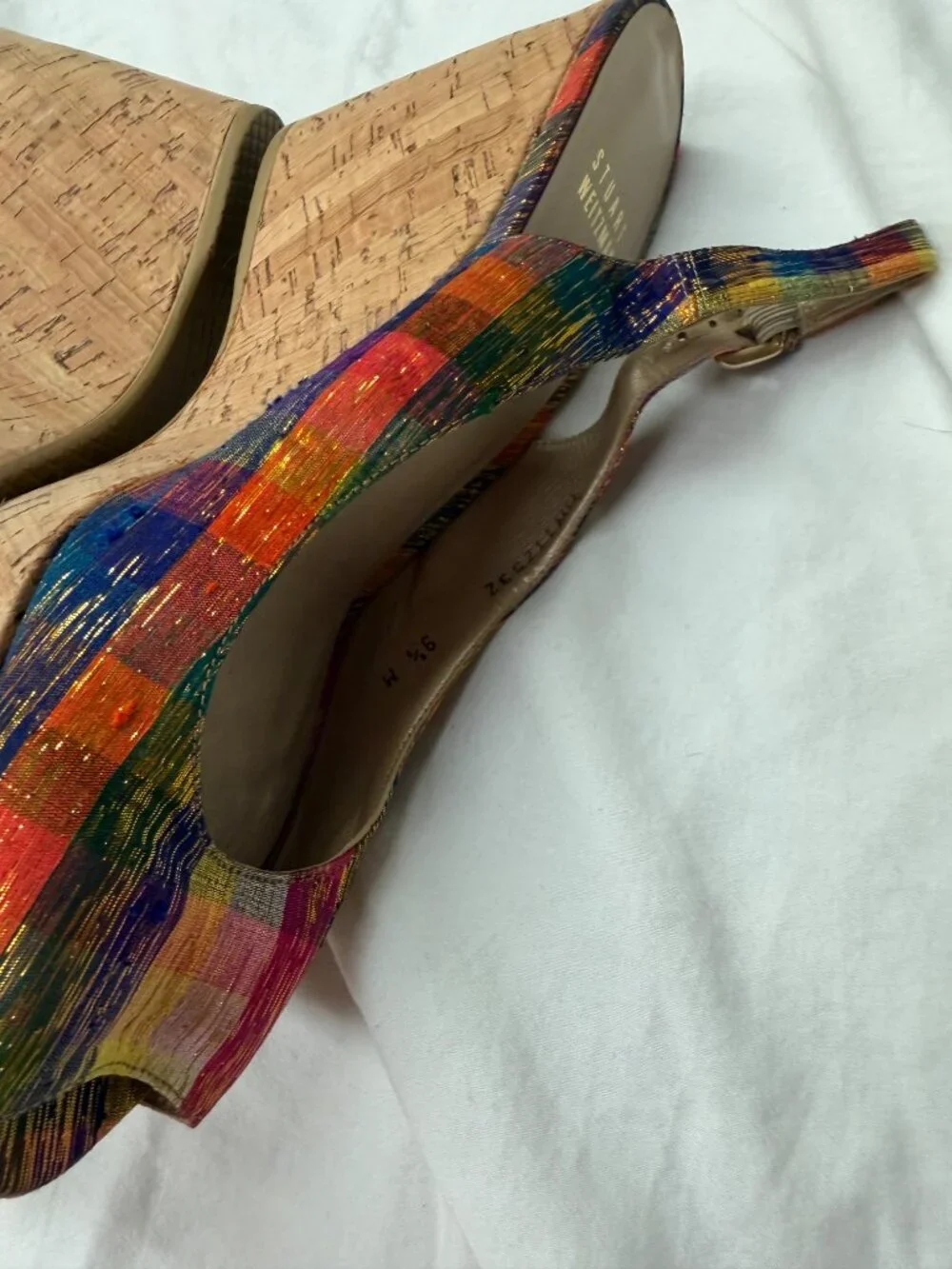 Stuart Weitzman Jean Winsel Tinsel slingback wedges 9.5 - Picture 6 of 8